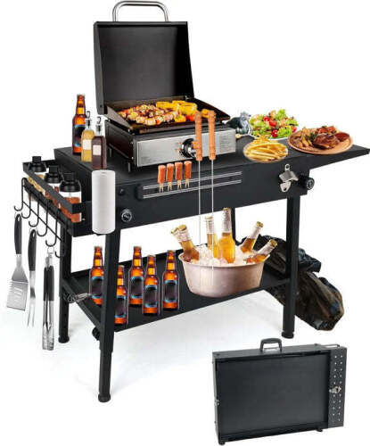 ELITEWILL Griddle Stand With Wheels Portable Outdoor Grill Table Fit for Blackstone 17 Inch Or 22 Inch Griddle Foldable Cart Table Suitable for Travel/Camping and Outdoor Meals - Lot 3747