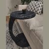 Furpinea C Shaped End Table for Couch Small Places, Faux Marble Black Space Saver Round Side Table for Sofa and Bedside with Wheels, Coffee and Eating Snack Time Tray for Living Room, Office - Thumbnail 1