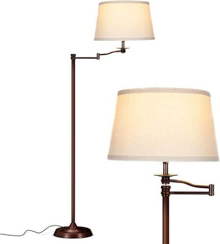 Brightech Caden LED Floor Lamp - Tall Standing Lamp with Swing Arm for Living Rooms & Offices - Industrial Bronze - Lot 3770