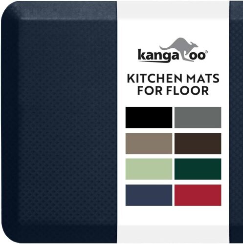 KANGAROO Thick Ergonomic Anti Fatigue Mats for Kitchen Floor, 39x20, Cushioned Standing Office Desk Mat, Waterproof Scratch Resistant Topside, Supportive All Day Comfort Padded Foam Rugs, Navy - Lot 3772