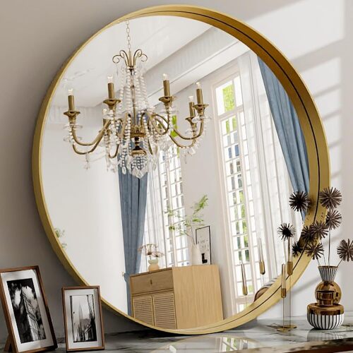 24 Inch Round Bathroom Mirror - Wall Mounted Circle Mirror with Metal Frame, Modern Mirror Suitable for Bathroom, Vanity, Entryway, Living Room, Wall Decor - Lot 3773