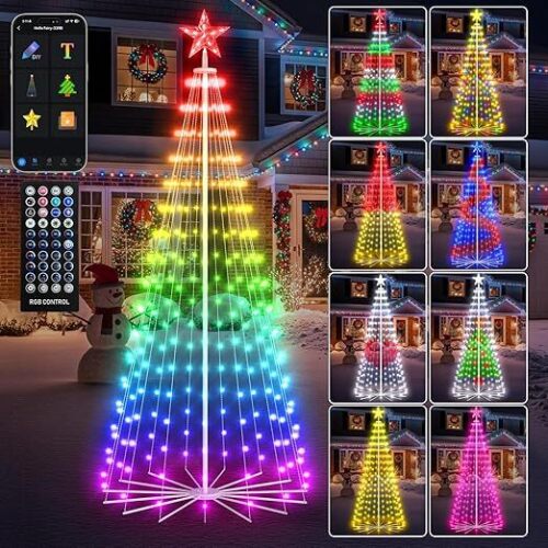 9FT Smart Christmas Cone Tree App Control DIY Color Changing Prelit LED Outdoor Christmas Tree Decorations Light Show, Waterproof Magical Large Xmas Tree with RemoteTimer for Yard Outside - Lot 3786
