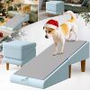 Foldable Dog Ramp & Footstool, 17" Solid Wood Pet Ramp, Removable Non-Slip Mat & Seat Cushion, Split Ottoman Design, Dog Ramps for Small Dogs and Cats - Thumbnail 1