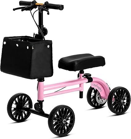 VitaSophy Knee Scooter with Disc Brake, Steerable Knee Walker for Adults,Foldable Rover Scooter for Broken Foot Injured Leg Crutch,Pink - Lot 3845