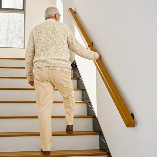 12FT Wooden Stair Railing Indoor, Wall Railings for Stairs, Hand Rails for Indoor Stairs, Non-Slip Stair Handrail for Home Garden Corridor Lofts Kindergarten Guardrail(3 Sections, 3 x 4FT) - Lot 3739