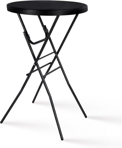 Byliable Cocktail Table 28in High Top Round Folding Indoor Outdoor, Plastic Bar Height Foldable Bistro Tall Table for Party, Patio, Dining Room, Kitchen, Events, Removable Locking Legs, Black - Lot 3895