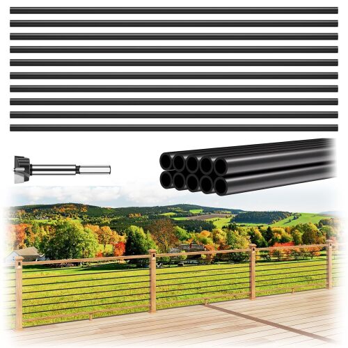 10 Pack 4.7 FT x 3/4 inch Aluminum Deck Balusters Horizontal Stair Baluster Hollow Round Black Staircase Bar Spindles for Indoor Outdoor Railing - Lot 3821