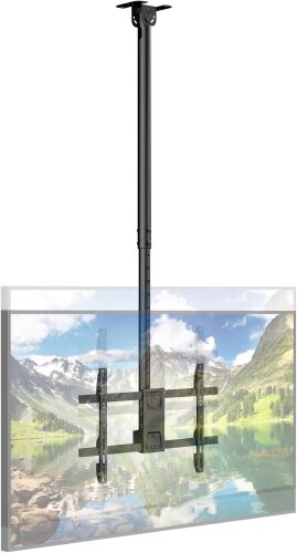 Ceiling TV Mount for Most 43-86 Inch Screens, Heavy Duty Adjustable TV Bracket, Max VESA 600x400mm, Supports up to 132lbs, Fits Pitched/Vaulted Roof (Black) - Lot 3846