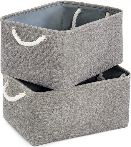 TheWarmHome Large Storage Bins Basket, 2 Pack Grey Fabric Storage Cubes for Changing Table Nursery Livingroom Kidsroom Playroom Toy, Collapsible Storage Baskets for organizing Shelves Closet - Lot 3866