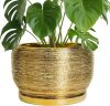 SQOWL Ceramic Planter for Indoor Plants - 10 Inch Plant Pot with Drainage Hole and Saucer, Modern Round Planter Outdoor, Large Decorative Flower Pot, Apartment Decor, Birthday Gifts, Gold - Thumbnail 1