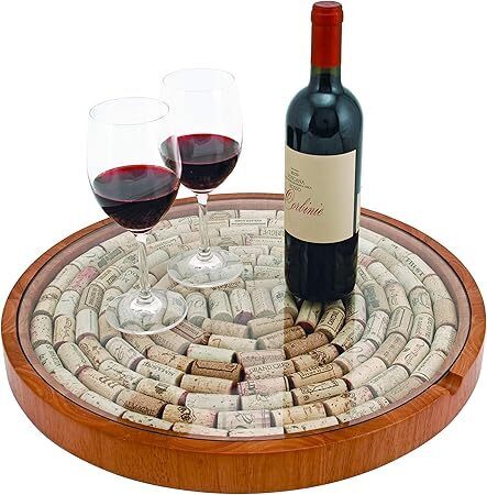 True Wine Cork Collector Lazy Susan Turntable, Wooden and Glass Storage for 130 Corks, Tabletop or Countertop Organization, Set of 1 - Lot 3818