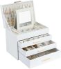 BOOVO Jewelry Boxes for Women, 5 Layer Jewelry Organizer with Necklace Hanger and Drawers, Large Jewelry Box for Earrings, Necklace and Bracelet Storage Gifts for Women and Girls (White, 5 Layer) - Thumbnail 1