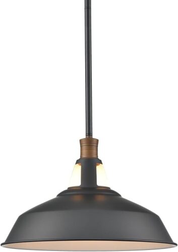 CLAXY Rod Pendant Light Black Barn Farmhouse Pendant Lighting Dimmable Kitchen Hanging Pendant Light Fixture-15.3" - Lot 3863