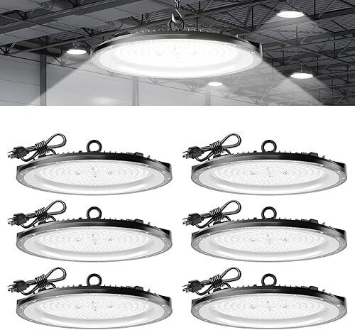 12 Pack 200W LED High Bay Light, 25,000LM, 5000K Daylight Super Bright UFO High Bay Lights with Power Cord Included, IP65 Commercial Shop Lights for Warehouse Garage Fixture - Lot 3868