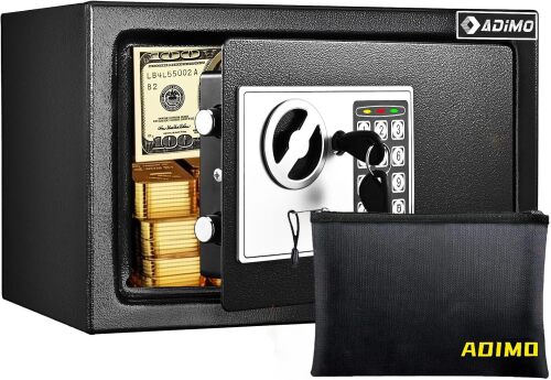 ADIMO Safe Box for College Dorm Room with Fireproof Waterproof Bag, Money Safe with Keys & Pass Code & Wall Mount Kits, Hidden Home Safe for Money, Jewelry, and Documents-0.5 Cubic Feet - Lot 3888