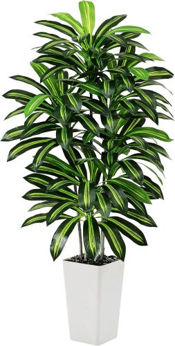 Artificial Dracaena Tree - 5FT Tall Fake Plants with White Tall Planter - Artificial Plants Indoor Floor Plant in Pot - Large Tropical Fake Yucca Potted Tree for Home Office Living Room Decor - Lot 3824