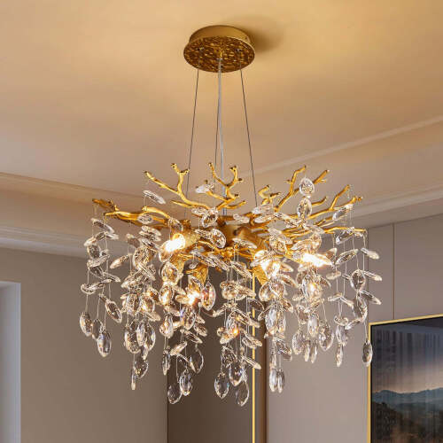 witkey Modern Crystal Chandelier 6-Light Pendant Lighting 18in Round Gold Model CHL-2301-D460 for Dining Room Kitchen Living Room - Lot 3894