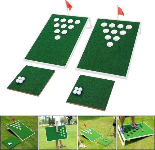 OOFIT Golf Cornhole Game Set Combined Pong Game, Chipping Yard Game Boards with Chipping Mats & Golf Balls for Tailgate, Ideal Gift for Family, Golfer and Friends - Lot 3925