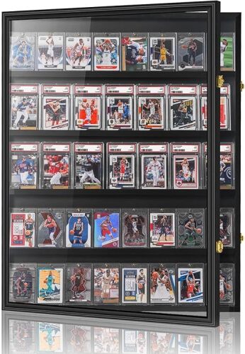 Meryndou Graded Sports Card Display Case – Wall Mounted Cabinet with UV Protection Acrylic - Holds Up to 35 Trading Cards - Ideal for Baseball, Football, Basketball, and Hockey Cards - Lot 3930