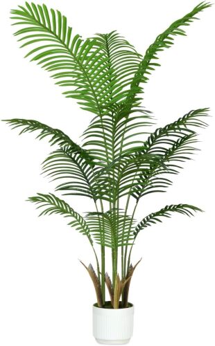 Artificial Palm Tree White Pot 4ft with Realistic Leaves and Adjustable Branches and 9 Trunks, Faux Plants Indoor Tall - Ideal for Home Decor in Living Rooms, Offices, and Bedrooms - Lot 3980