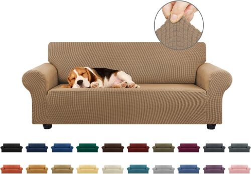 KEKUOU Stretch Loveseat Sofa Cover Slipcover,Couch Covers for 2 Cushion Couch Sofa (55"-78") Furniture Protector Sofa with Elastic Bottom for Kids,Dog. Jacquard Small Checked - Lot 3995