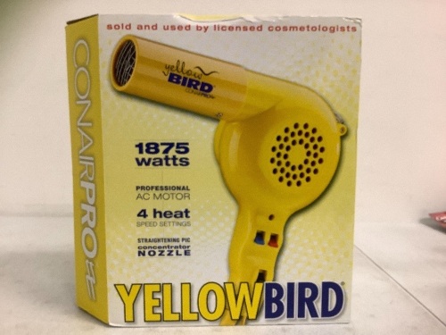 Conair Yellow Bird Hair Dryer, Works, Appears new, Sold as is - Lot 179