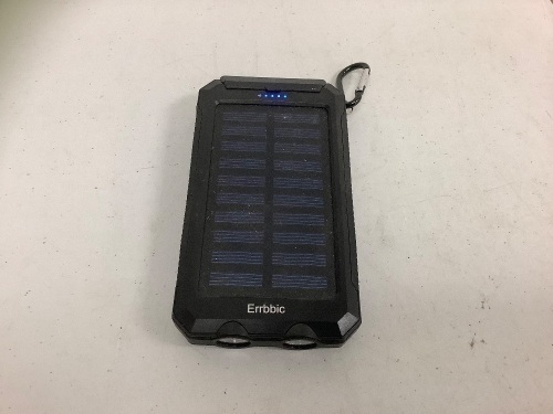 Errbbic Solar Charger, Missing Cord, Powers Up, E-Commerce Return, Sold as is - Lot 484