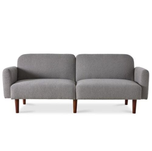 Curved Convertible Futon, Boucle Fabric Split-Back Sleeper Bed - Lot 33