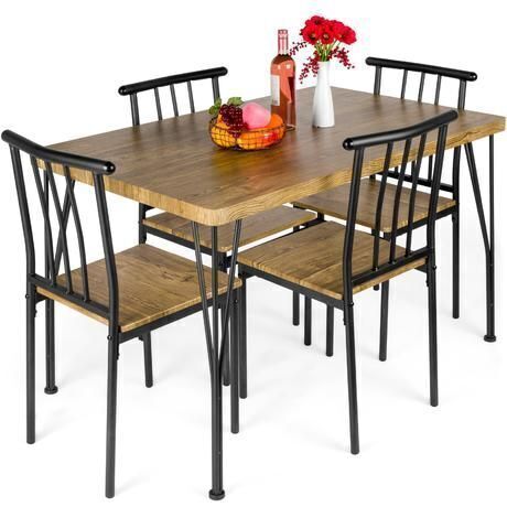 5-Piece Modern Metal and Wood Dining Table Furniture Set w/ 4 Chairs - Lot 77