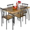 5-Piece Modern Metal and Wood Dining Table Furniture Set w/ 4 Chairs - Thumbnail 1