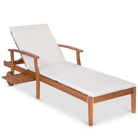 Adjustable Acacia Wood Chaise Lounge Chair w/ Side Table, Wheels - 79x26in - Lot 85