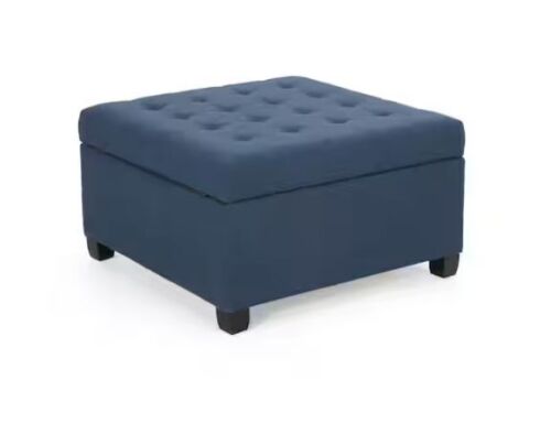 CHRISTOPHER KNIGHT HOME Navy Blue Fabric Square Tufted Accent Medium Ottoman with Storage - Lot 88JF