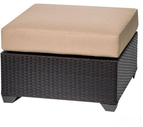 TK Classics Barbados Wicker Patio Square Ottoman in Tan - Lot 134
