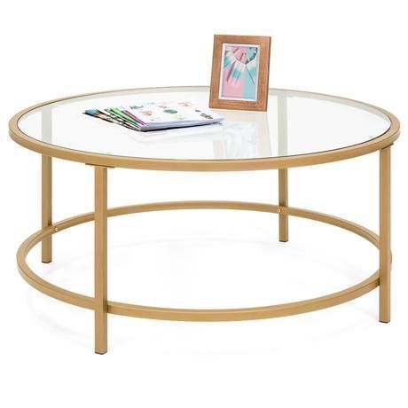Round Tempered Glass Coffee Table w/ Steel Frame - 36in - Lot 136