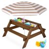 3-in-1 Kids Sand & Water Table Outdoor Wood Picnic Table w/ Umbrella - Thumbnail 1