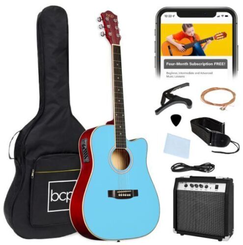 Beginner Acoustic Electric Cutaway Guitar Set w/ Gig Bag, Strap - 41in - Lot 337