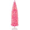 9' Pre-Lit Pink Artificial Pencil Holiday Tree w/ Warm White Lights, Stand - Thumbnail 1