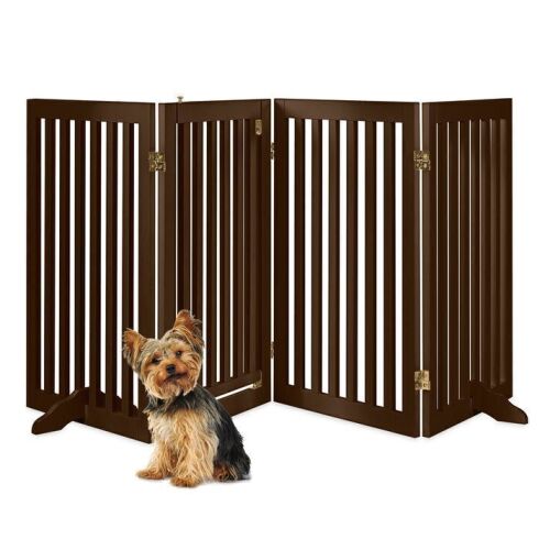 31.5in 4-Panel Freestanding Wooden Pet Gate w/ Door, Support Feet - Lot 351