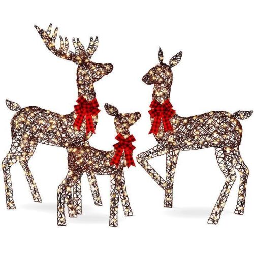 3-Piece Lighted Christmas Deer Set Outdoor Decor with LED Lights - Lot 370