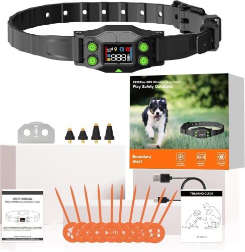 GPS Wireless Dog Fence for Medium & Large Dogs (15–110 lbs), No Transmitter, No App, IPX7 Waterproof, Radius 75–2995 ft - Lot 386