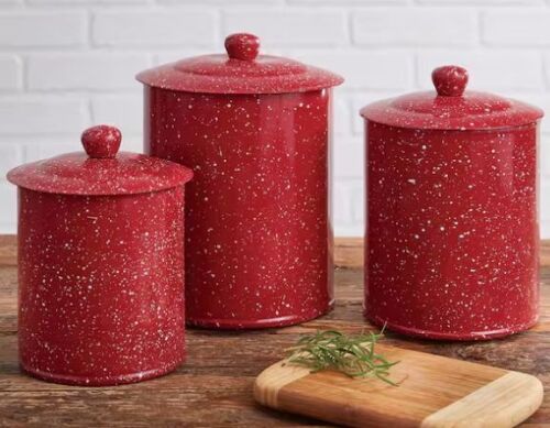 Park Designs Granite Enamelware Metal Canisters Set Red - Lot 401JF