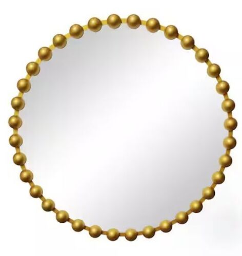 Round Gold Beaded Metal Frame Wall Mirror 27 in - Lot 406JF