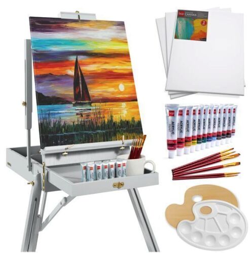 Portable Wooden French Easel w/ 32pc Beginners Kit - Lot 432