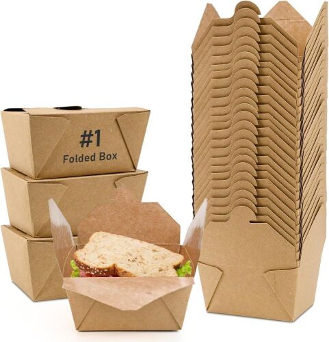 EcoDispose 30 oz Kraft Paper Fold To Go Containers, Microwaveable Leak and Grease Proof, 450 Pack - Lot 572