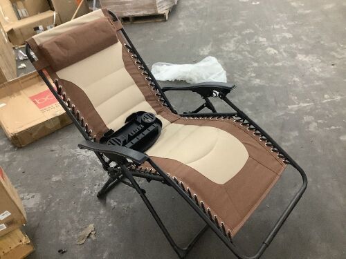 Oversized Padded Zero Gravity Chair, Folding Recliner w/ Headrest, Side Tray - Lot 721
