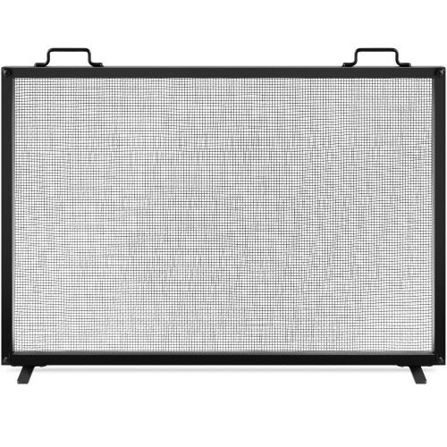 Single Panel Handcrafted Steel Mesh Fireplace Screen w/ Handles - 38x27in - Lot 734