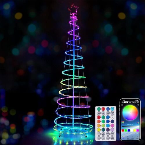 6FT Lighted Spiral Christmas Tree with Star Topper APP & Remote Control USB Powered - Lot 772