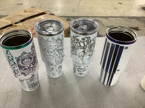 Lot of (4) 40oz One Piece Tumblers - Missing 2 Lids & Straws - Lot 789