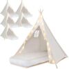 6 Pack Teepee Tent for Kids with Light String and Inflatable Airbed - Thumbnail 1