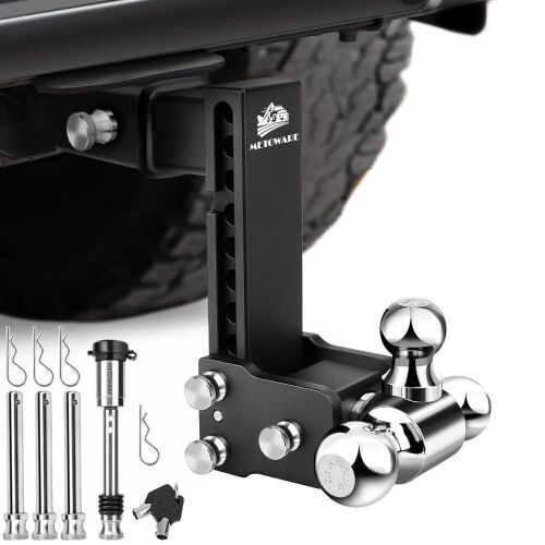 METOWARE Adjustable Trailer Hitch Ball Mount-Fits 2.5" Receiver, Tri-Ball (1-7/8" x 2" x 2-5/16") 8" Drop/Rise, 18,000 GTW and Anti-Theft Stainless Steel Lock - Lot 159